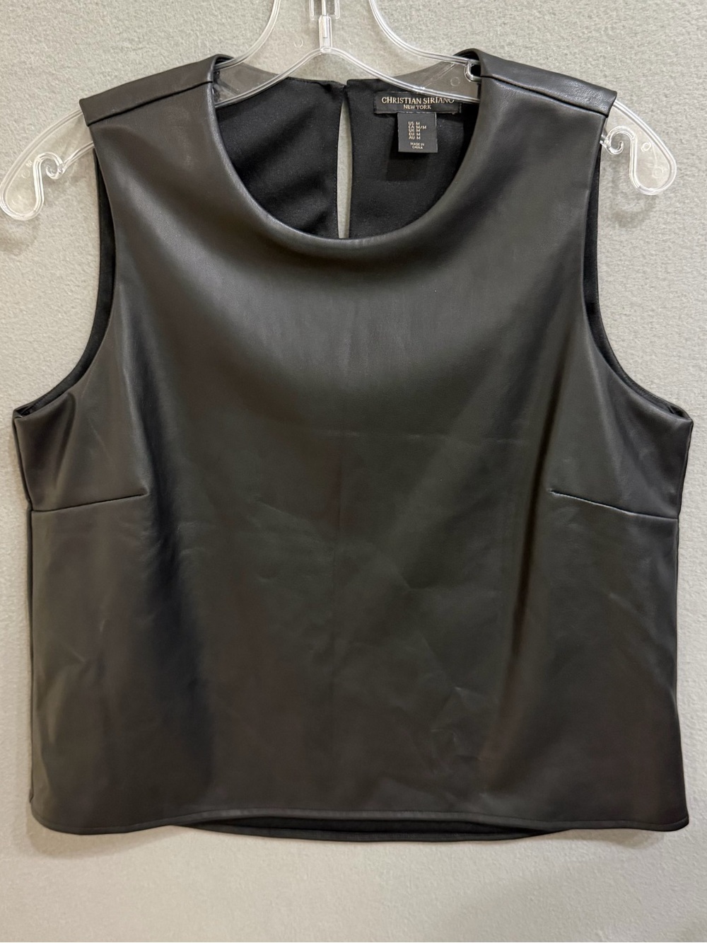 Christian Siriano Black Faux Leather Sleeveless Shell Top Lined Boho Chic Med